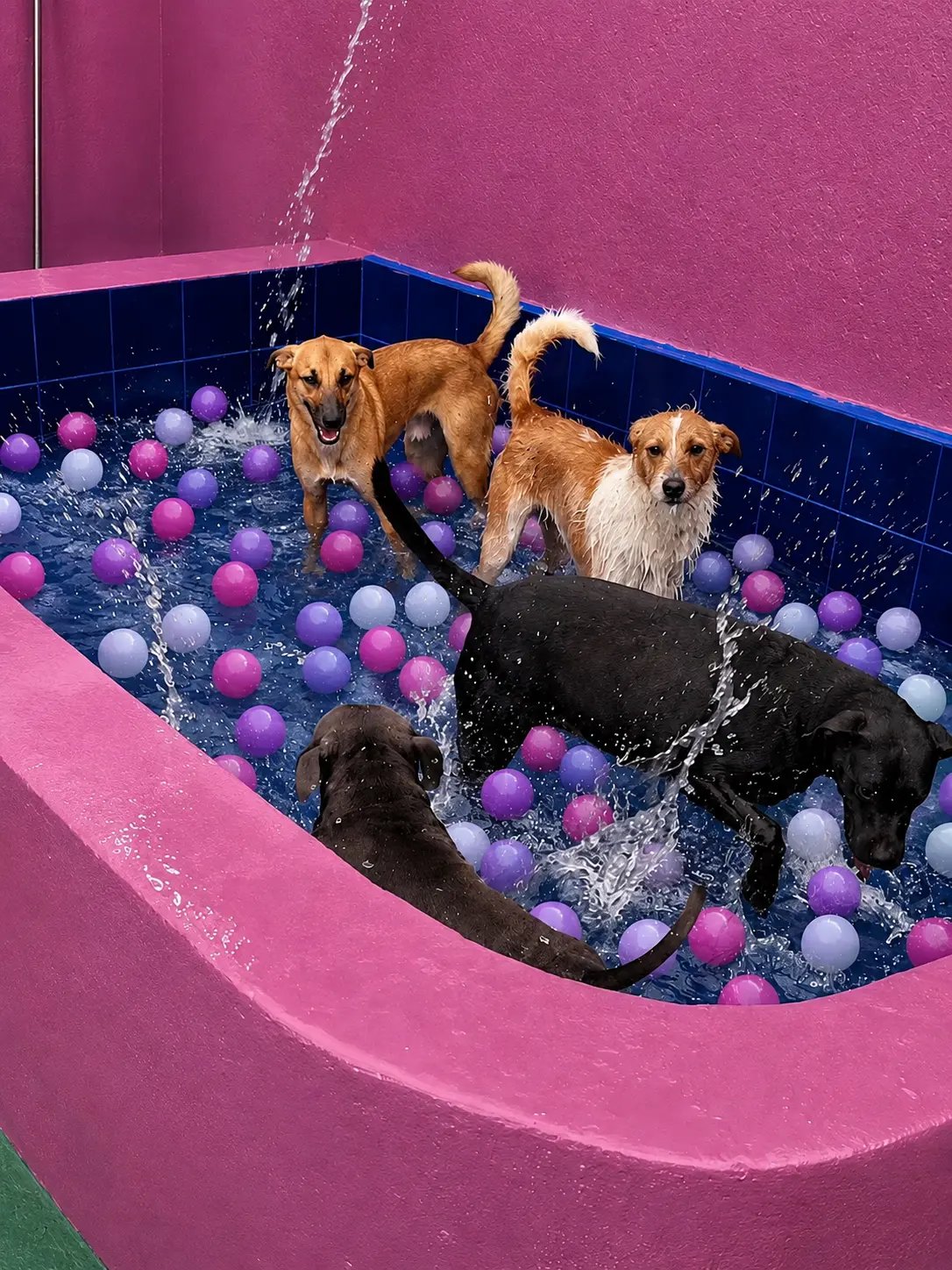 Cão nadando feliz na piscina pet
